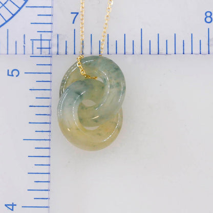 Water Jadeite Jade Double Interlocking Rings in 14K Yellow Gold Chain | UPC #398832