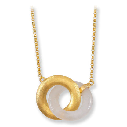 Ice Jadeite Jade Interlocking Double Ring Necklace on 14K Yellow Gold Chain | UPC #406421