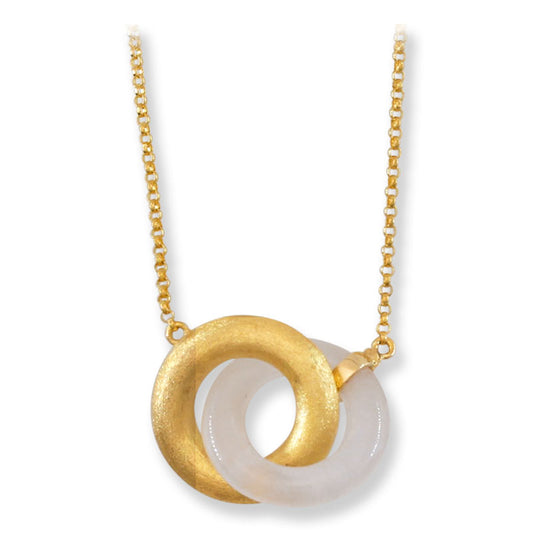 Ice Jadeite Jade Interlocking Double Ring Necklace on 14K Yellow Gold Chain | UPC #406421