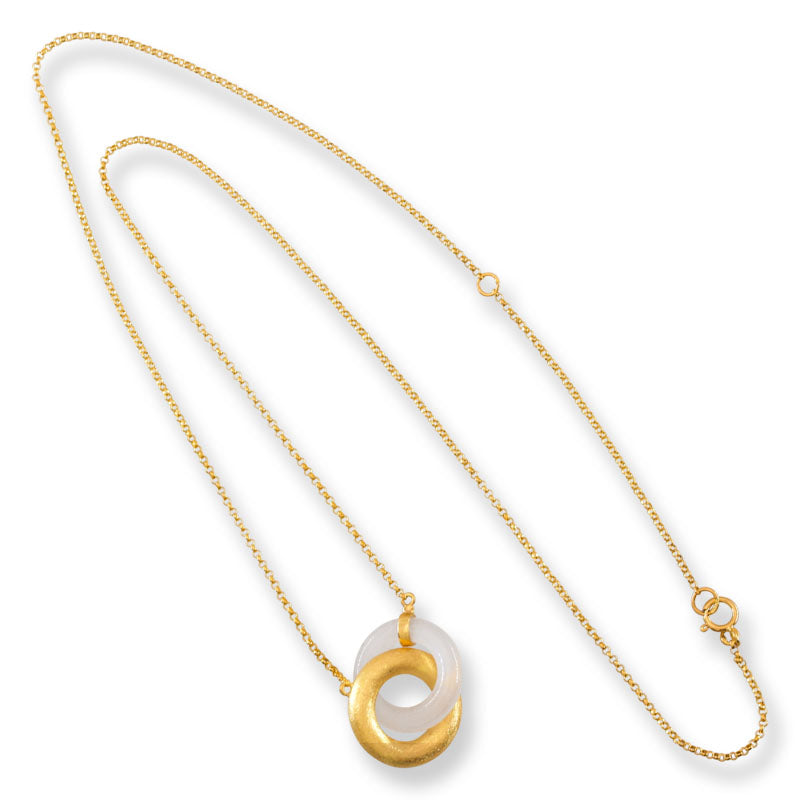 Ice Jadeite Jade Interlocking Double Ring Necklace on 14K Yellow Gold Chain | UPC #406421