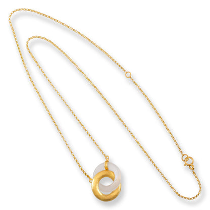 Ice Jadeite Jade Interlocking Double Ring Necklace on 14K Yellow Gold Chain | UPC #406421