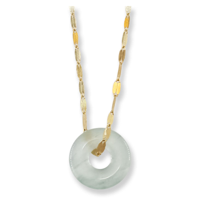 Icy green Jadeite Jade Pi Disc Necklace on 14K Yellow Gold Chain | UPC #407404