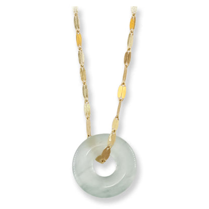 Icy green Jadeite Jade Pi Disc Necklace on 14K Yellow Gold Chain | UPC #407404