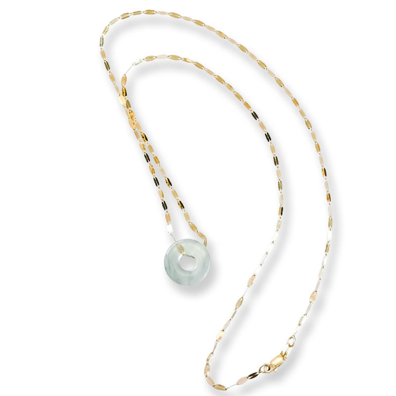 Icy green Jadeite Jade Pi Disc Necklace on 14K Yellow Gold Chain | UPC #407404