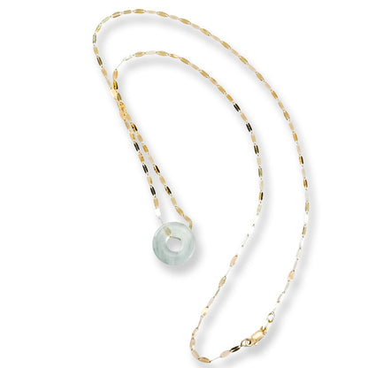 Icy green Jadeite Jade Pi Disc Necklace on 14K Yellow Gold Chain | UPC #407404