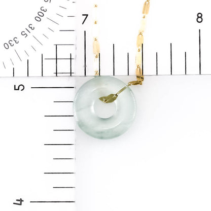 Icy green Jadeite Jade Pi Disc Necklace on 14K Yellow Gold Chain | UPC #407404