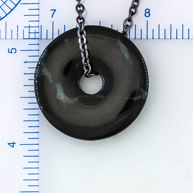 Guatemalan Black Jadeite Jade Necklace for Men and Women | Pi Disc on Chain | UPC #399594