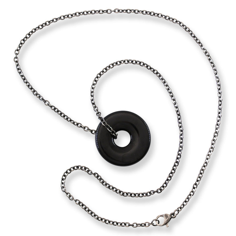 Guatemalan Black Jadeite Jade 20" Necklace for Men and Women | Pi Disc on Chain | UPC #408760