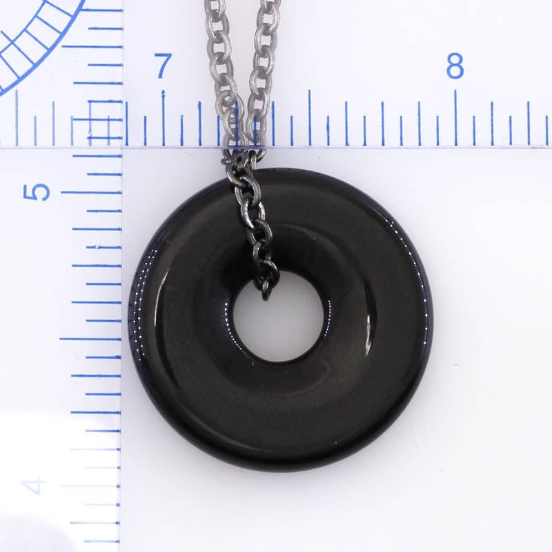 Guatemalan Black Jadeite Jade 20" Necklace for Men and Women | Pi Disc on Chain | UPC #408760