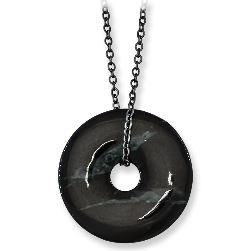 Guatemalan Black Jadeite Jade Necklace for Men and Women | Pi Disc on Chain | UPC #399587