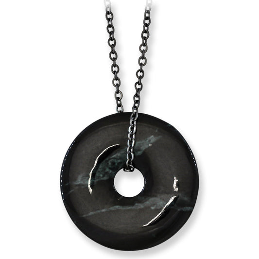 Guatemalan Black Jadeite Jade Necklace for Men and Women | PI Disc on Chain | UPC #399587
