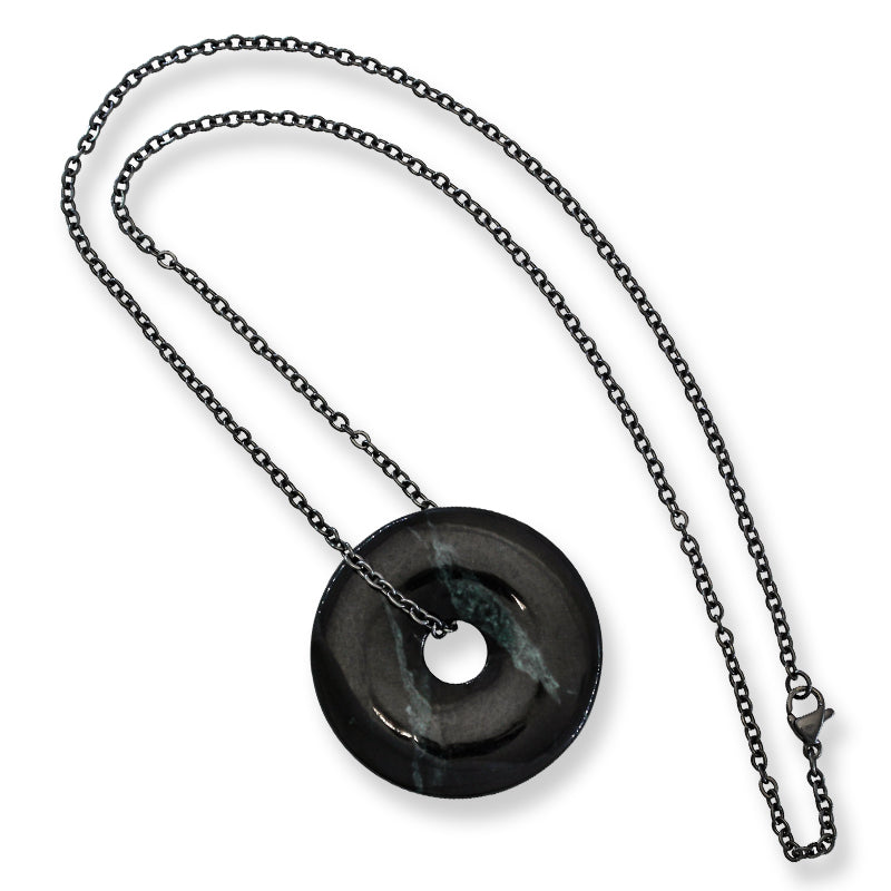 Guatemalan Black Jadeite Jade Necklace for Men and Women | Pi Disc on Chain | UPC #399587