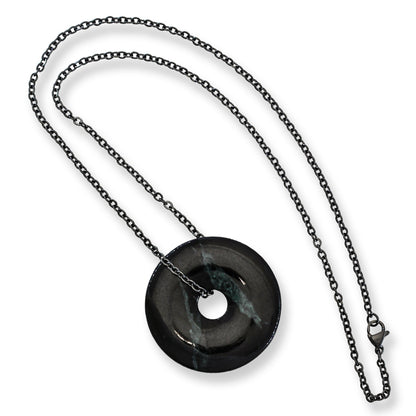 Guatemalan Black Jadeite Jade Necklace for Men and Women | Pi Disc on Chain | UPC #399587