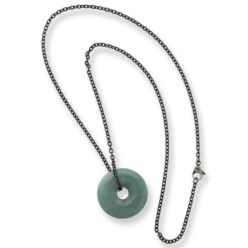 Blue Green Guatemalan Jadeite Jade Pi Disc Necklace | UPC #404267