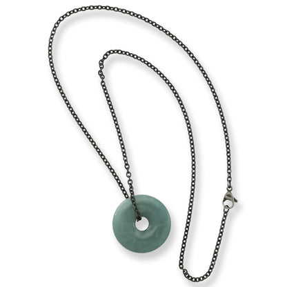 Blue Green Guatemalan Jadeite Jade Pi Disc Necklace | UPC #404267