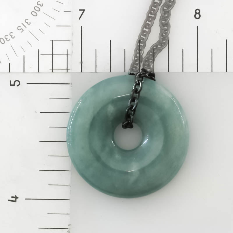 Blue Green Guatemalan Jadeite Jade Pi Disc Necklace | UPC #404267