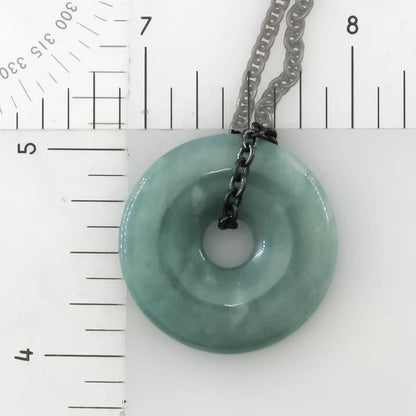 Blue Green Guatemalan Jadeite Jade Pi Disc Necklace | UPC #404267
