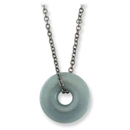 Blue Green Guatemalan Jadeite Jade Pi Disc Necklace | UPC #399471