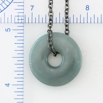 Blue Green Guatemalan Jadeite Jade Pi Disc Necklace | UPC #399471