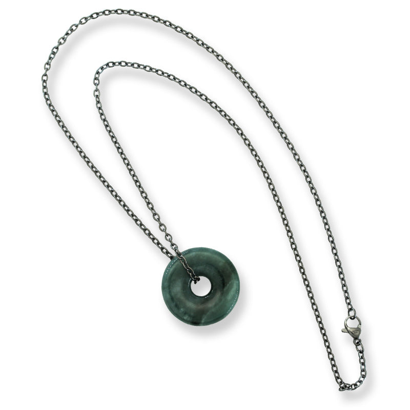 Blue Green Guatemalan Jadeite Jade Pi Disc Necklace | UPC #383012