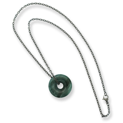Blue Green Guatemalan Jadeite Jade Pi Disc Necklace | UPC #383012