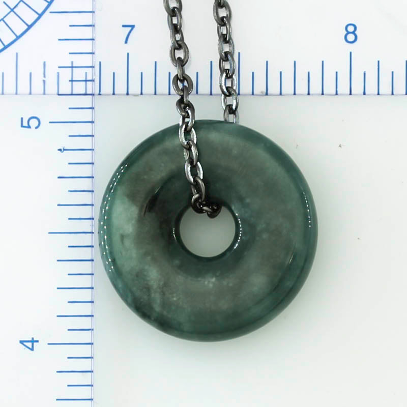 Blue Green Guatemalan Jadeite Jade Pi Disc Necklace | UPC #383012