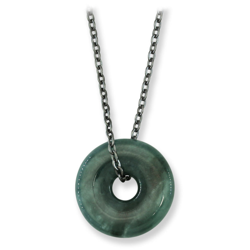 Blue Green Guatemalan Jadeite Jade Pi Disc Necklace | UPC #383012