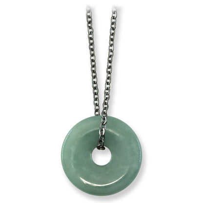 Blue Green Guatemalan Jadeite Jade Pi Disc Necklace | UPC #399464