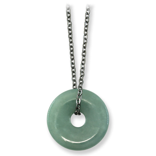 Blue Green Guatemalan Jadeite Jade Pi Disc Necklace | UPC #399464