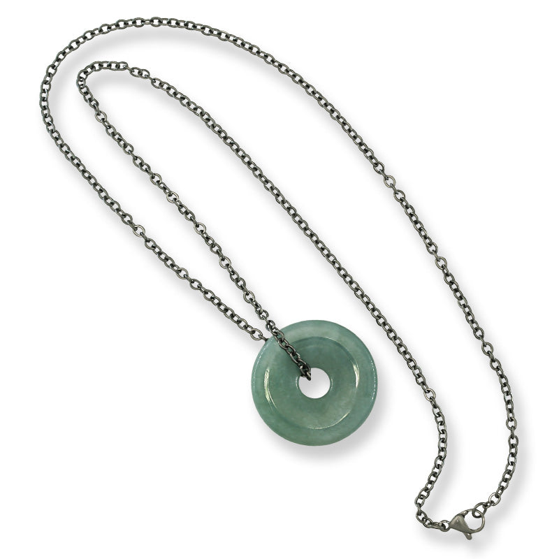 Blue Green Guatemalan Jadeite Jade Pi Disc Necklace | UPC #399464