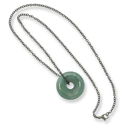 Blue Green Guatemalan Jadeite Jade Pi Disc Necklace | UPC #399464