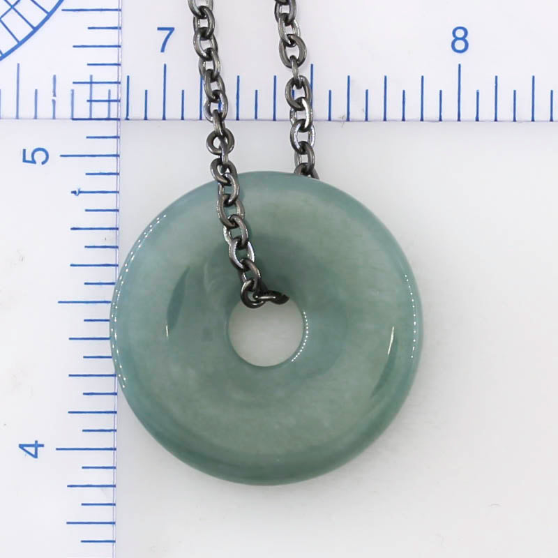 Blue Green Guatemalan Jadeite Jade Pi Disc Necklace | UPC #399464
