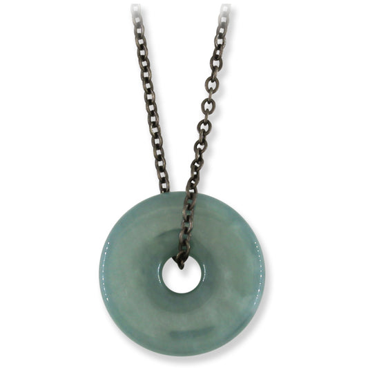 Blue Green Guatemalan Jadeite Jade Pi Disc Necklace | UPC #404274