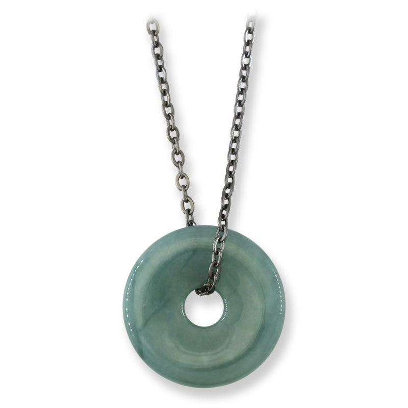 Blue Green Guatemalan Jadeite Jade Pi Disc Necklace | UPC #399518