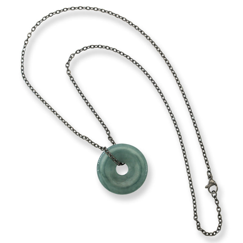 Blue Green Guatemalan Jadeite Jade Pi Disc Necklace | UPC #399518