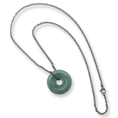 Blue Green Guatemalan Jadeite Jade Pi Disc Necklace | UPC #399518