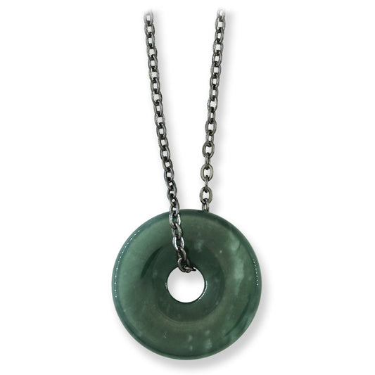 Blue Green Guatemalan Jadeite Jade Pi Disc Necklace | UPC #399457