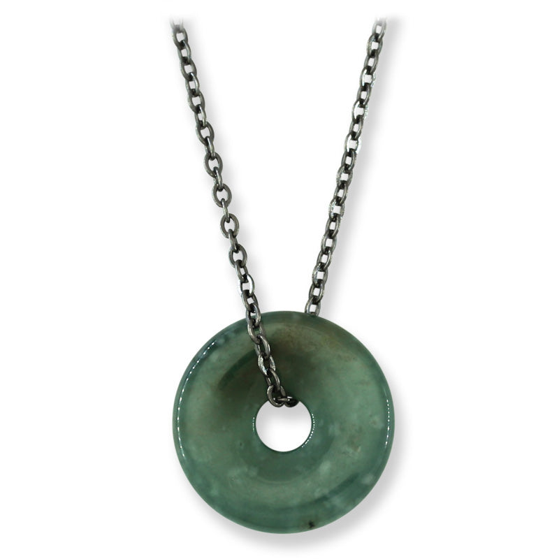 Blue Green Guatemalan Jadeite Jade Pi Disc Necklace | UPC #399501