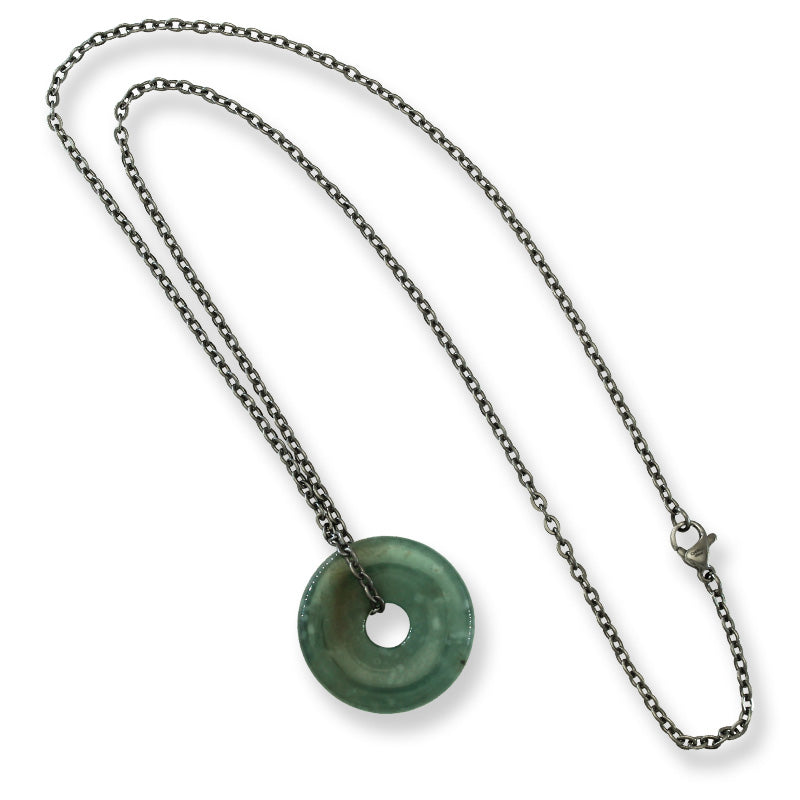 Blue Green Guatemalan Jadeite Jade Pi Disc Necklace | UPC #399501