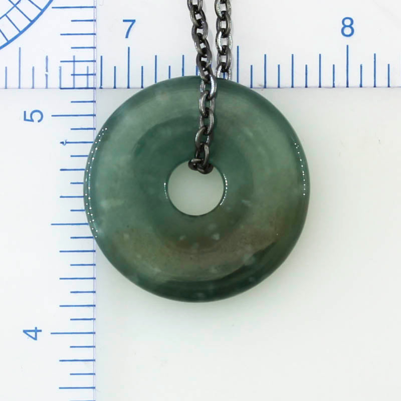 Blue Green Guatemalan Jadeite Jade Pi Disc Necklace | UPC #399501