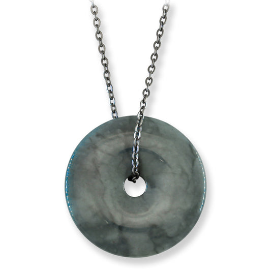 Blue Green Guatemalan Jadeite Jade Pi Disc Necklace | UPC #407534