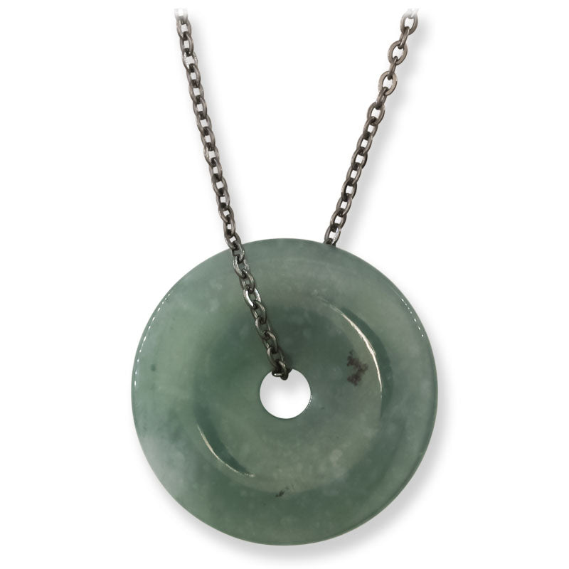 Blue Green Guatemalan Jadeite Jade Pi Disc Necklace | UPC #407527