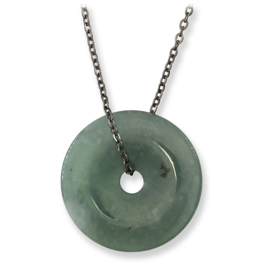 Blue Green Guatemalan Jadeite Jade Pi Disc Necklace | UPC #407527