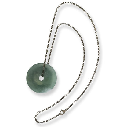 Blue Green Guatemalan Jadeite Jade Pi Disc Necklace | UPC #407527