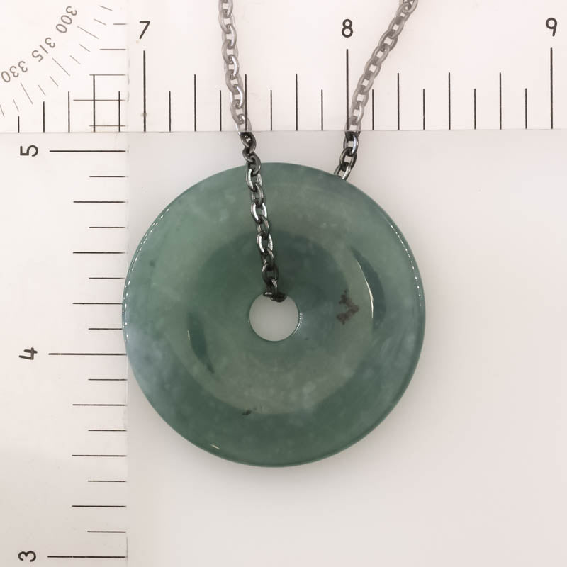 Blue Green Guatemalan Jadeite Jade Pi Disc Necklace | UPC #407527