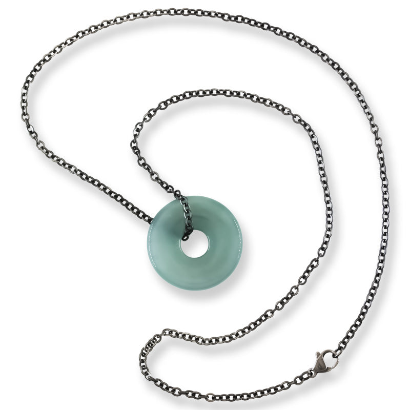 Blue Green Guatemalan Jadeite Jade Pi Disc Necklace | UPC #408685
