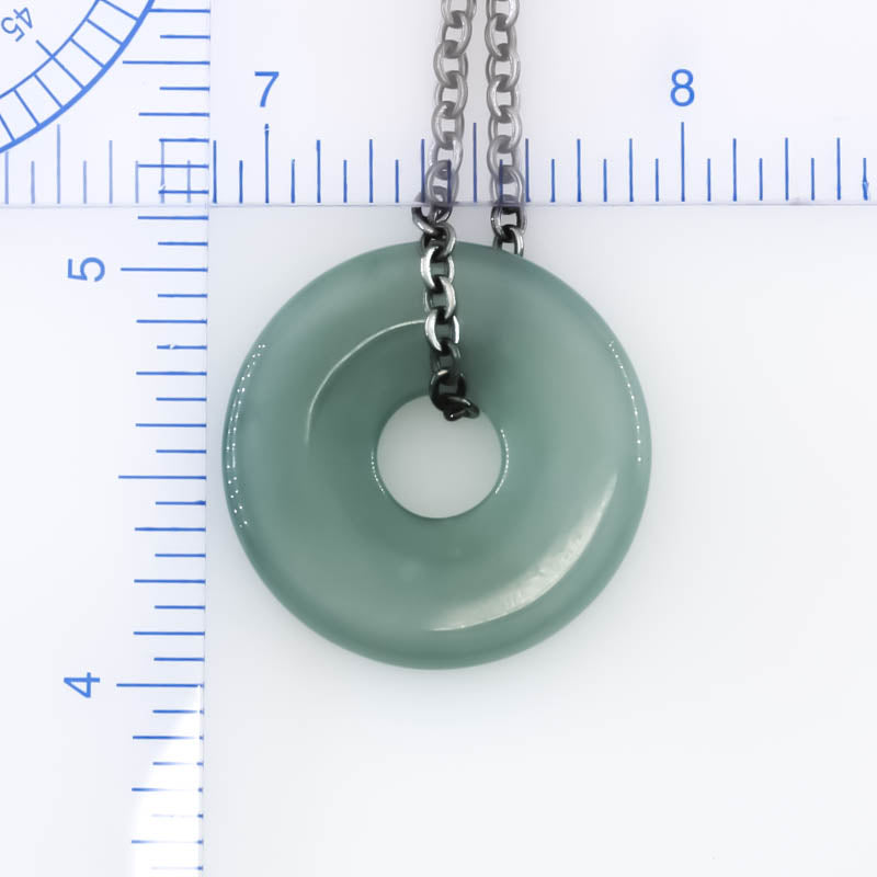 Blue Green Guatemalan Jadeite Jade Pi Disc Necklace | UPC #408685