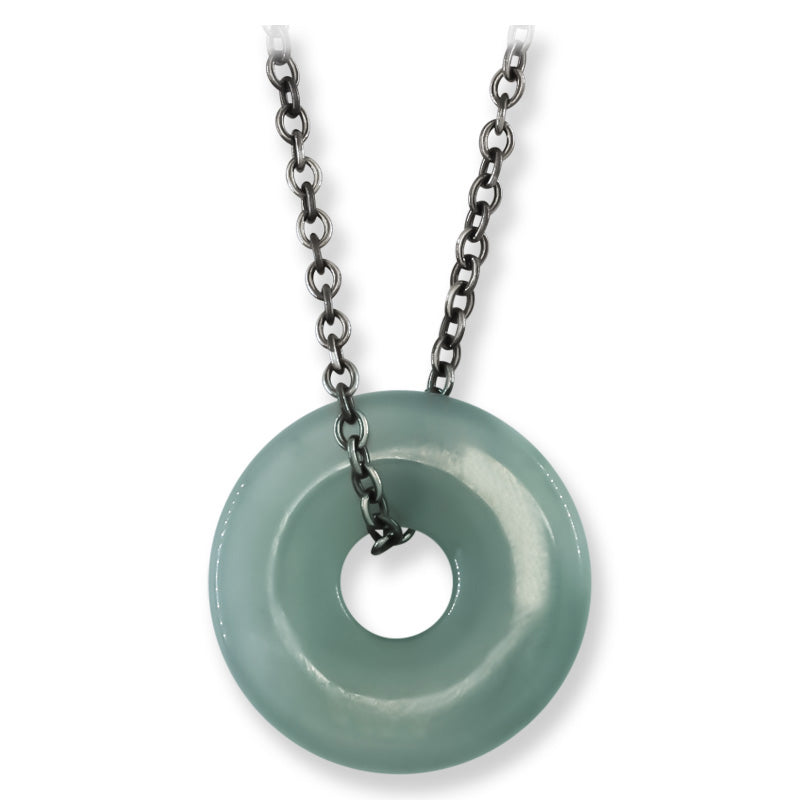 Blue Green Guatemalan Jadeite Jade Pi Disc Necklace | UPC #408685