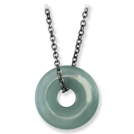 Blue Green Guatemalan Jadeite Jade Pi Disc Necklace | UPC #408685