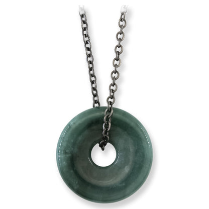 Blue Green Guatemalan Jadeite Jade Pi Disc Necklace | UPC #408692